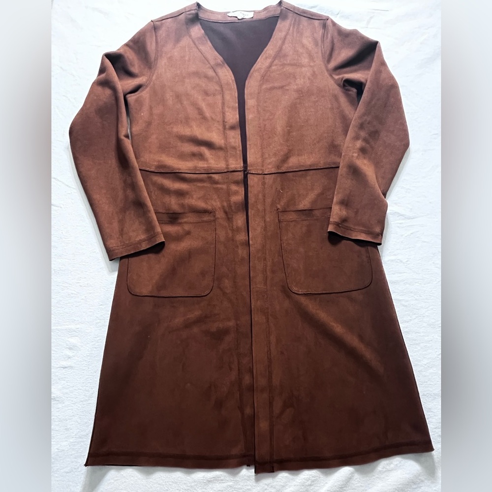 Anthropology Solitaire Faux Suede Brown Women's Open Front Cardigan Small - Picture 3 of 10